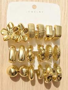 6-18件套女士时尚首饰金耳环套装，简约优雅 - 彩色 - 查看 9