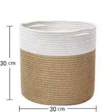 سلة حبال الخيش لنباتات 1 قطعة، سلة تخزين محاكة حديثة لأصيص زهور 10 بوصة للأرضيات والنباتات الداخلية، سلة تنظيم تخزين الحبال، ديكور منزلي ريفي، خطوط بيضاء وبيج