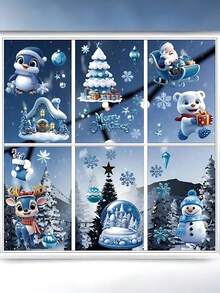 106pcs/9sheets Christmas Window Stickers - Cute And Funny Double-Sided Static Glass Door And Window Stickers, Blue Snow And Ice Winter Pattern, Reusable, Christmas Window Stickers, Winter Frozen New Year Party Supplies Wonderland Decorations,Christmas Decorations Home,Christmas>Decoration - Multicolor - View 7