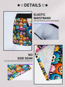 1 Pieza Calzoncillos tipo bóxer para hombres, con estampado de monstruo lindo, calzoncillos casuales simples para hombres, shorts tipo bóxer para hombres, adecuados para la playa, la piscina, ropa interior cómoda para el uso diario