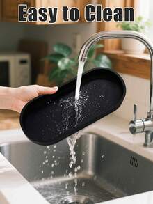 Gói 2 khay trang trí hình elip 25 x 11 cm, khay silicon màu đen dùng cho phòng tắm, khay màu đen, khay trang trí phòng tắm, màu đen, thích hợp cho phòng ngủ, nhà bếp, nhà vệ sinh, lưu trữ tinh dầu - Nhiều màu - Xem 6