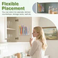 Soporte de paja acrílico para puerta de gabinete con cepillo para polvo de pajita ganchos adhesivos y adhesivos pajitas de vaso reutilizables organizador de almacenamiento dispensador de pajitas - Por supuesto - Ver 2