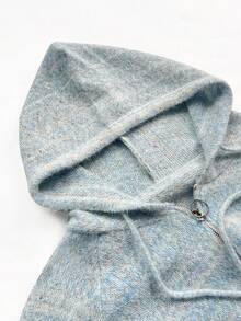 Women's Casual Hooded Drawstring Raglan Sleeve Knit Zip-Up Cardigan - Multicolor - View 8