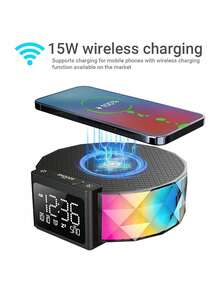 1 Pezzo Sveglia con Ricarica senza fili Veloce 15W, Sveglia Digitale con Altoparlante, Lampada da Notte per Camera da Letto, Luce Notturna RGB a 5 Colori, Modalità Snooze, Sveglie per Camera da Letto, Lampada da Comodino, Lampada Decorativa da Scrivania, Regali Creativi, Camera da Letto, Stagione Scolastica, Uffici (NB: La Funzione di Ricarica senza fili Supporta Solo Prodotti Compatibili con la Ricarica senza fili)