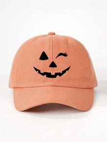 1pc Halloween Pumpkin Expression Printed Adjustable Baseball Cap, Outdoor Sun Ion Casual Hat Suitable For Boys And Girls, Spring/Autumn, Travel, Beach, Halloween Costume For Kids
