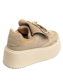 Baskets Compensating In Suede Avec Large Languette And Semelle Plateforme - Khaki - View 4