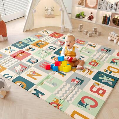 Dripex Baby Play Mat, 177*148*1cm Large Foam Crawling Playmat, Foldable Reversible Waterproof Non-Poisonous Portable Floor Mat With Letters And Numbers For Baby