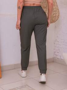 Women's Simple Knot Pocket Drawstring Pants - Grey - View 4