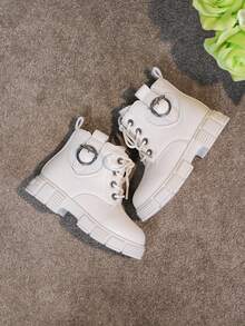 Toddler Girls' Lace-Up Side Zipper Outdoor Ankle Boots, Fashion Children Shoes, Girls' Short Boots, Spring Autumn Winter New Versatile