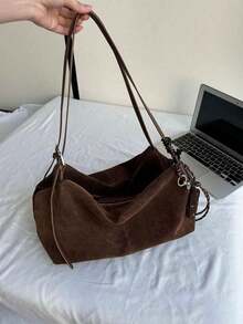 Dedoo GlitchBloom Bags. Vintage Versatile Large Capacity Tote Shoulder Bag, High-Quality Suede Pillow Boston Bag Shoulder Bag, Women's Winter Travel, Shopping, Party, Gift (No Accessories Included) - Coffee - View 2