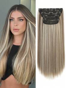 Clip In Hair Extensions 4pcs/Set Long Straight Hair Extension High Tempreture 20 Inch Synthetic Hairpiece Clip In Hair Extensions For Women Daily Use Cosplay Party - Multicolor - View 15