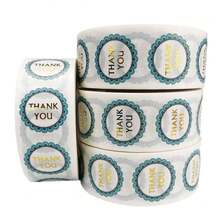 500pcs Gold Foil Transparent "Thank You" English Stickers, 1 Inch Round Adhesive Tape, Suitable For Daily And Holiday Party, Envelopes, Cards, Bouquets, Gift Packaging, Scrapbooking DIY Decoration, PVC Non-Adhesive Sealing Stickers - Multicolor - View 3