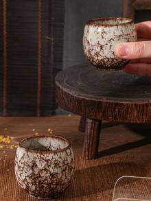 1 pièce Tasse à thé Gongfu en céramique cuite au four, petite tasse à thé en forme d'œuf, convient pour l'extérieur, les banquets, les cadeaux, le jardin