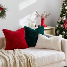 1pc/2pcs Beige Christmas Tree Embossed Decorative Pillow Cover (Pillow Insert Not Included), Reversible Dutch Linen Fabric, Square Cushion Cover, Holiday Home Decor Pillow, Soft Velvet Fabric, Modern Decor For Sofa, Bedroom, Dorm - Beige - View 8