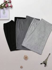 女士三件套纯色睡裤，涤纶针织面料，休闲风格女士长裤，四季皆宜的舒适长裤，冬季服装