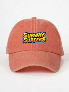 Suitable For Men And Women Interesting Hat Subway Surfers Logo Print On Dark Cap Patterned Hat - 橘色 - 查看 1