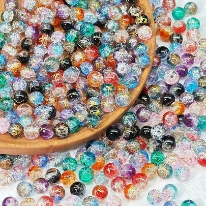 100pcs/200pcs 8mm Dual-Color Textured Metallic Beads, Resin Beads With Gold Thread, Handmade DIY Jewelry Accessories For Bracelets, Necklaces, Earrings, Vases, Wishing Bottles, Filler