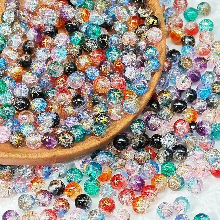100/200 件 8 毫米双色纹理金属珠，树脂珠配金线，手工 DIY 珠宝配件，适用于手链、项链、耳环、花瓶、许愿瓶、填充物