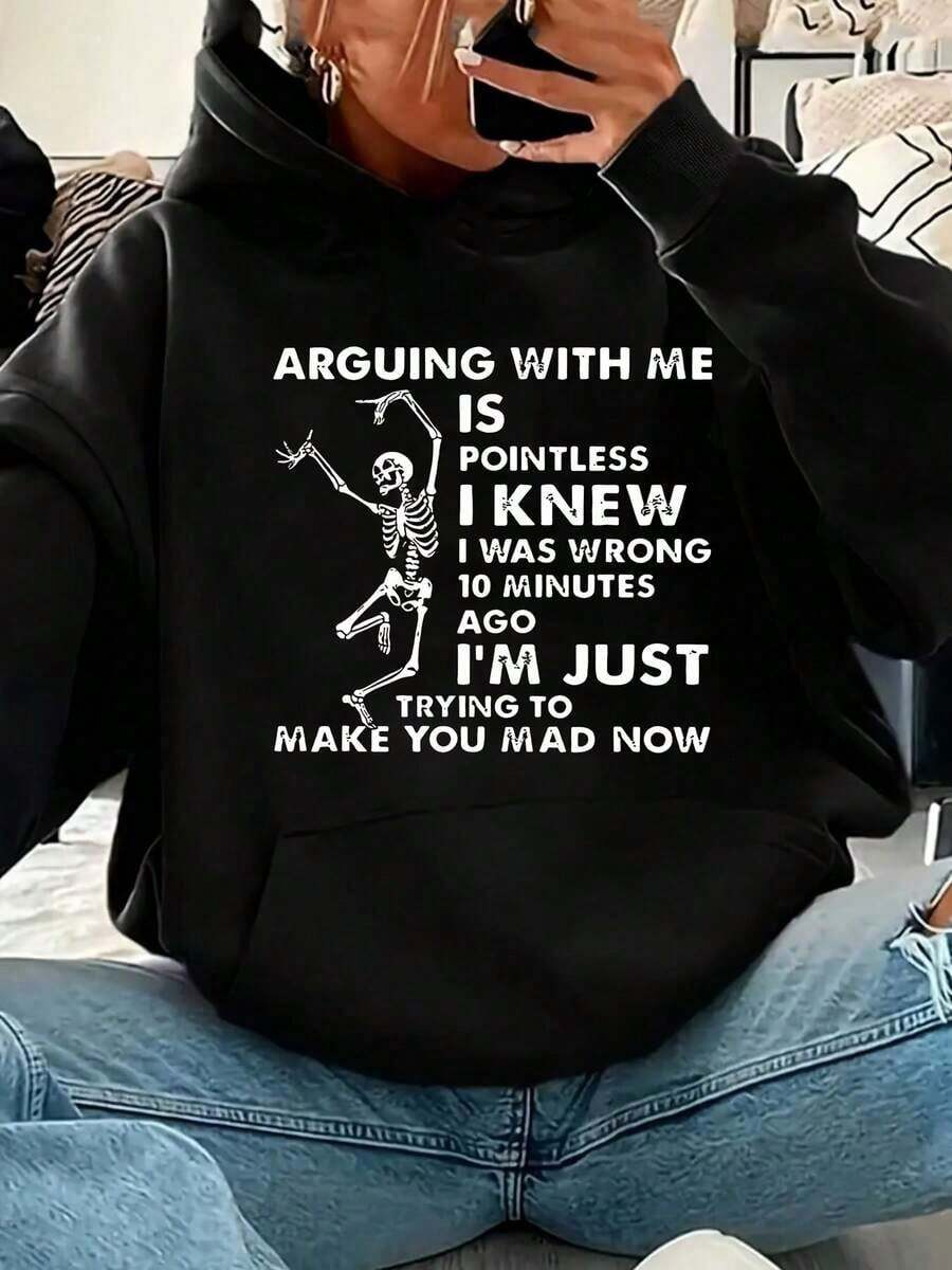 [Funny Sarcastic Hoodie] Women's Heavyweight 360g Funny Sarcastic Hoodie - Arguing With Me Is Pointless Graphic Pullover Sweatshirt  Loose Fit With Pocket & Drawstring Hood, Black Cas,Graphic Sweatshirt - 黑色 - 查看 1