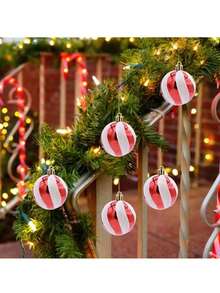 Juego de 12 piezas/6 piezas de bolas decorativas para árbol de Navidad, bolas pintadas en rojo y blanco, adecuadas para árbol de Navidad, colgantes de ventana, decoración de fiestas, hogar, chimenea, escalera, corona, decoración navideña interior y exterior - Fiestas aplicables: Navidad, Nochebuena, Año Nuevo, Boda, Fiesta de cumpleaños