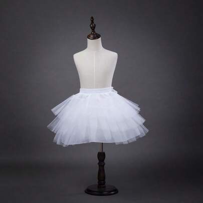 1pc Girls' Solid Color Vintage Mesh Princess Tutu Skirt With Adjustable Elastic Waist, Comfortable 3-Layer Lining, Suitable For All Seasons