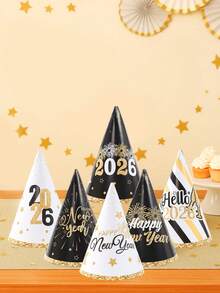 6Pcs 2026 Black & Gold New Year Party Paper Hats,DIY Decorative Hat With Fireworks & Stripes Design,New Year Photo Props Hats,Happy 2026 New Year Party Decor,Happy New Year Decorations,New Year Celebration,New Year Eve Ceremonies Decor - Multicolor - View 9