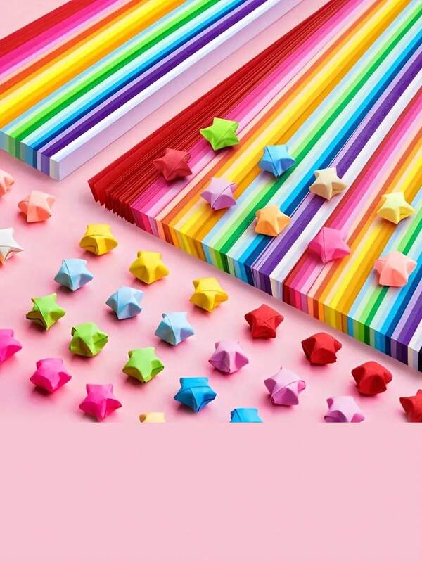 Tiras de origami de estrelas coloridas em gradiente, papel de pentagrama de estrela da sorte, papel de estrela faça você mesmo feito à mão para jardim de infância