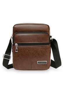 1 szt. Jednokolorowy plecak casualowy ze skóry PU z wieloma kieszeniami, zapinany na zamek błyskawiczny, odpowiedni dla mężczyzn do noszenia codziennych niezbędnych rzeczy, na ramię/przez ramię/do ręki, odpowiedni na wiosnę, lato, jesień, do biura, dojazdy do pracy, biznes