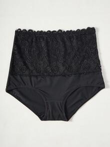 1pc High Waist Comfortable Lace Patchwork Panty Underwear - Black - View 7