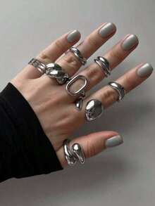 30pcs Exaggerated Chunky Vintage Coin Style Asymmetrical Metal Rings Set, Suitable For Women, Couples, Vacation, Date, Daily, Party, Gift For Mom, Friends