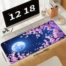 Pink Cherry Blossoms And Full Moon Mouse Pad Abstract Mouse Pad Stars Moon And Sky Non-Slip Rubber Base Large Mousepad Stitched Edges Keyboard Mouse Mat Desk Pad For Office And Home