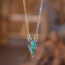 New Retro Bohemian Lightning Inlaid Pendant Necklace Niche Simple Item Jewelry - 黑色 - 查看 3