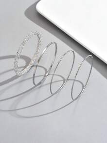 4pcs/Set Minimalist Fashionable Metal Rhinestone Round Bangle Bracelets, Suitable For Daily Wear