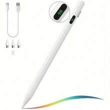 Stylish Design Black Smart Stylus, Suitable For All Touchscreen Devices, High-Precision Nib, Ergonomic Grip, Power Display, Suitable For Students And Professionals, Digital Painting, Note-Taking, Smooth Writing, Stylus, Stylus For All Devices, Tablet Stylus, Smartphone Pen, Stylus For All Devices - 白色 - 查看 1