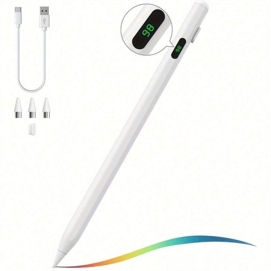 Stylish Design Black Smart Stylus, Suitable For All Touchscreen Devices, High-Precision Nib, Ergonomic Grip, Power Display, Suitable For Students And Professionals, Digital Painting, Note-Taking, Smooth Writing, Stylus, Stylus For All Devices, Tablet Stylus, Smartphone Pen, Stylus For All Devices - 白色 - 查看 1