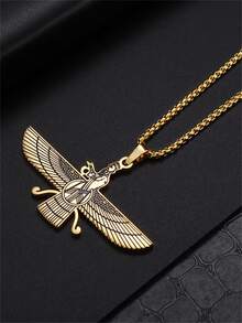 1 Stück klassisch modisches religiöses Design Edelstahl poliert Vogelflügel Anhänger Halskette, Unisex Schmuck