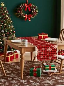 1 buc. Crăciun, alergător de masă, Moș Crăciun, om de zăpadă, ren, roșu, negru, bivol, carouri, fulg de zăpadă, poinsettia roșie, fructe de pădure, casă de vacanță, bucătărie, restaurant, decorare de masă, alergător de masă