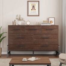 mteryoing Modern Wide 7-Drawer Dresser, 52 Inch Freestanding Wood Storage Cabinet | Large Chest Of Drawers For Bedroom Closet, Living Room, Hallway Organization - 棕色 - 查看 6