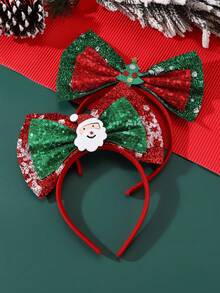 1pc/2pcs Women's Christmas Headband With Glittery Double Bow, Santa Claus & Christmas Tree Design, Suitable For Party, Christmas, Holiday Decoration ,Beauty ,Hair Band ,Diadema ,Hair Hoop