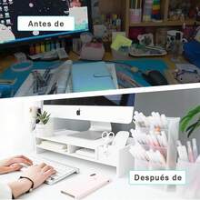 Soporte de Monitor para Escritorio de Computadora como Almacenamiento Organizador, Elevador Monitor Stand Ergonómico de 2 Niveles, Soporte Monitor y Portatil Pantalla Ordenador Mesa - Mediano - Ver 5
