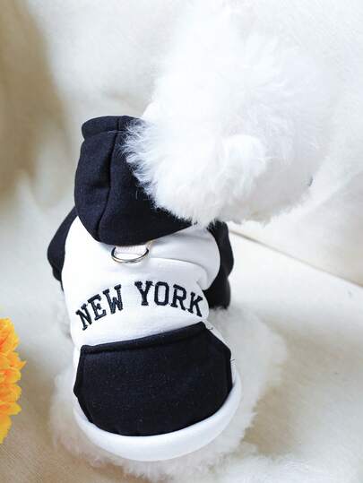 1pc Pet Clothes, Dog/Cat Apparel For Small Dogs, Cute Pet Clothes, Dog Outfit, Autumn/Winter Warm & Comfortable Colorblock Hoodie - Black & White