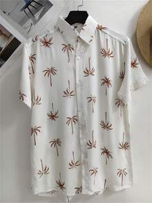 Men's Floral Hawaiian Beach Summer Shirt Short Sleeve Button Down 100% Viscose Fabric Shrinks A Little - 巧克力棕 - 查看 1
