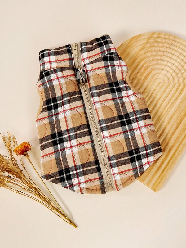 PETSIN 1 pezzo Cappotto imbottito in flanella a quadri color kaki a forma di zucca per cani, con cerniera sulla schiena, giacca lavabile per animali domestici adatta per cani di taglia grande, media e piccola, per uso domestico o esterno