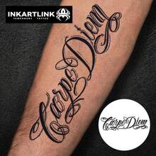 INKARTLINK Carpe Diem Artistic Font Temporary Tattoo, Niche Calligraphy Design, Waterproof Long-Lasting 1-2 Weeks, Realistic Fake Tattoo, Authentic Tattoo Appearance - Black - View 2