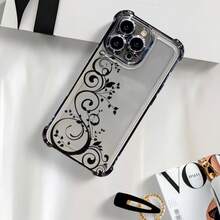 1pc Transparent Black Floral Vine Pattern ,Electroplated Phone Case With 4-Corner Airbag Protection ,Drop & Impact Resistant, Holiday Gift For Girlfriend Or Self-Use, Compatible With IPhone 17/16/15/14/13/12/11/XSMAX/XS/X Series & Galaxy S25/S24/S23/S22 Series - màu đen - Xem 7