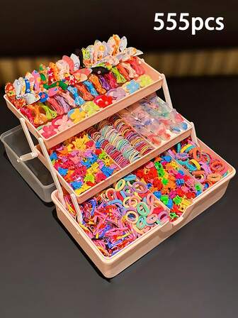 555pcs Girls' Colorful Butterfly Hair Clips, Fashionable Sweet Hairstyle Headbands, Elastic Hair Ties, Student Braids, Ponytail Fixing Rubber Bands, Bow Hair Accessories, Suitable For Daily Street Parties, Bow For Girl, Accessory For Girl, Hair Accessory, Hair Tie For Girl