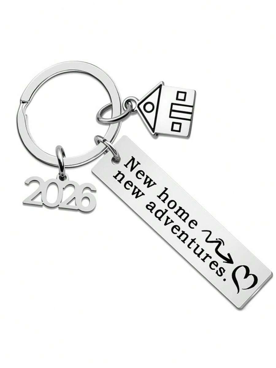 1pc Unisex 2026 New Home Stainless Steel Key Chain, DIY House Accessory, Creative Architect Gift, Bag Charm - Silver - View 1