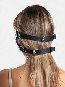 Leather Cross Eye Mask For Woman Sexy Leather Eye Mask Leather Restraints Valentine's Day Gift Ladies' Harness Leather - Black - View 4