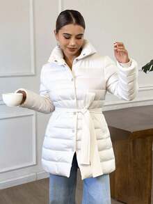 Livesso Áo khoác nữ dáng ôm, nhẹ, đệm lưng kẻ caro, thời trang thu/đông - Màu be - Xem 1