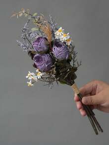 1束新款毛边玫瑰雏菊人造花束，小型复古欧式风格餐桌家居装饰